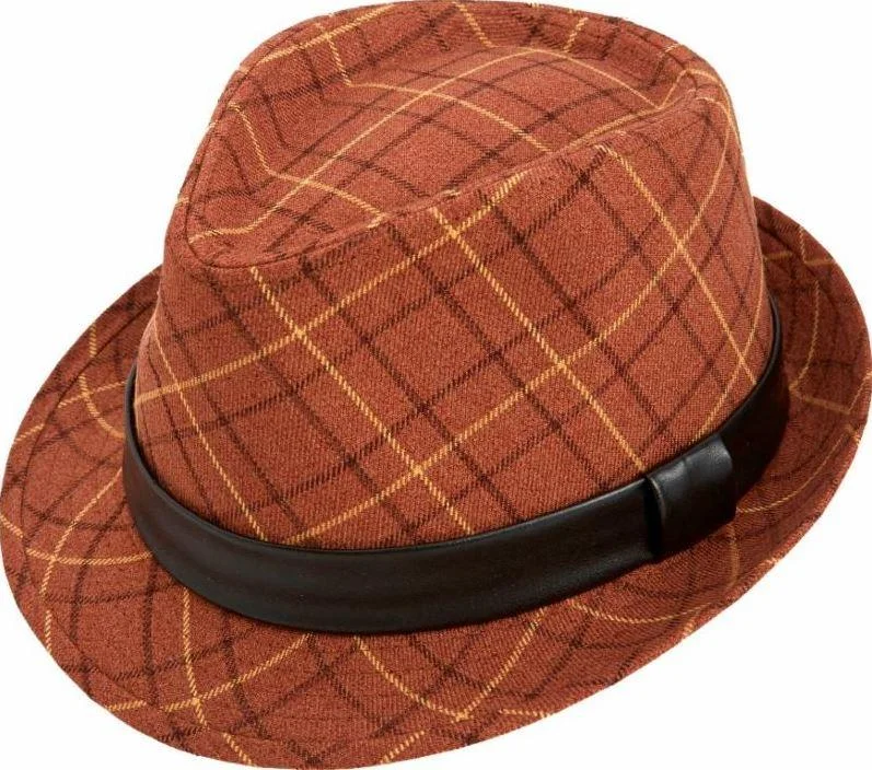 Rust Argyle Snap Stingy Brim Fedora Hat