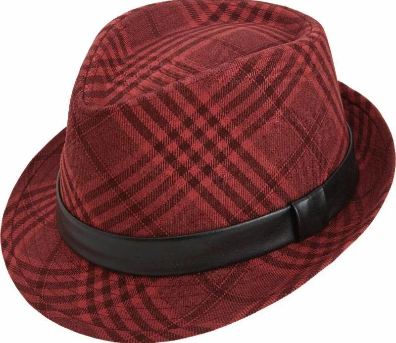 Cranberry Argyle Snap Stingy Brim Fedora Hat