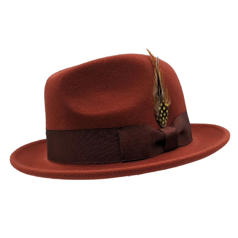 Diamondeo Collection: Montique Men's Brick 2" Snap Brim Crushable Wool Felt Fedora Hat