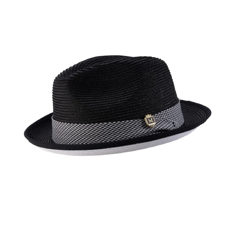 Montique Black White Bottom Braided Stingy Brim Pinch Fedora Hat H-2318/2317