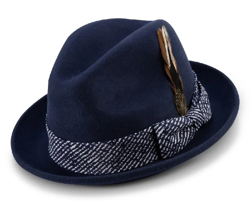 Montique Ink 2" Brim Wool Felt Fedora Hat H-2123