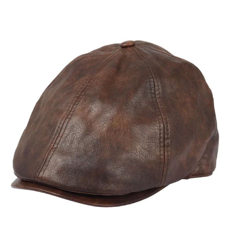 Men's Flat Cap PU Leather Blinders Newsboy Gatsby Duckbill Hat