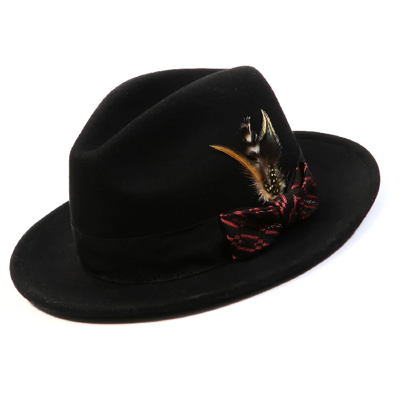 Imperialis Collection: Montique Black/Rust with Matching Grossgrain Ribbon 2 1/2" Wool Felt Fedora Hat