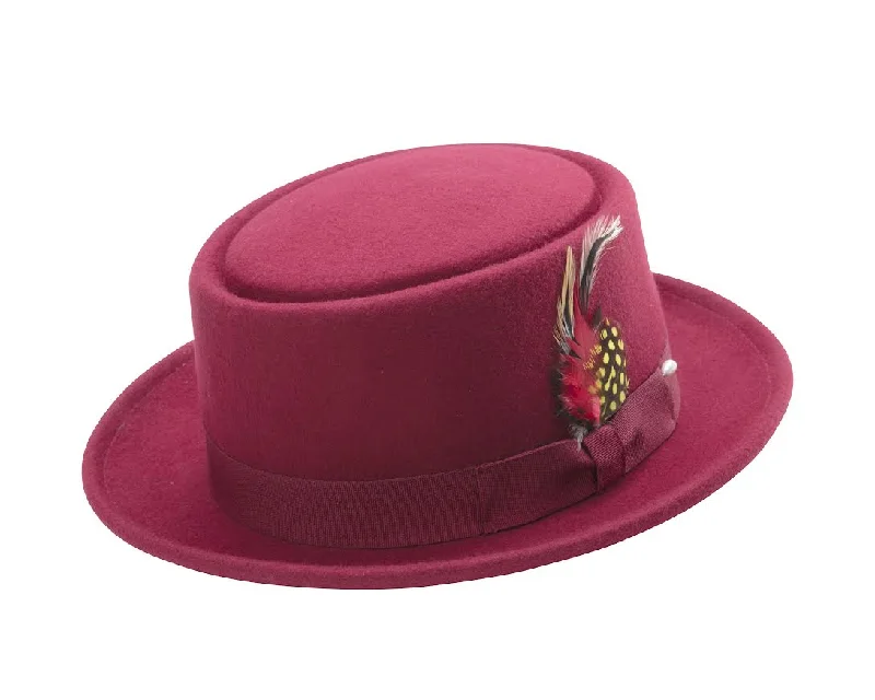 Montique Men's Cranberry Classic Pork Pie Felt Hat H12