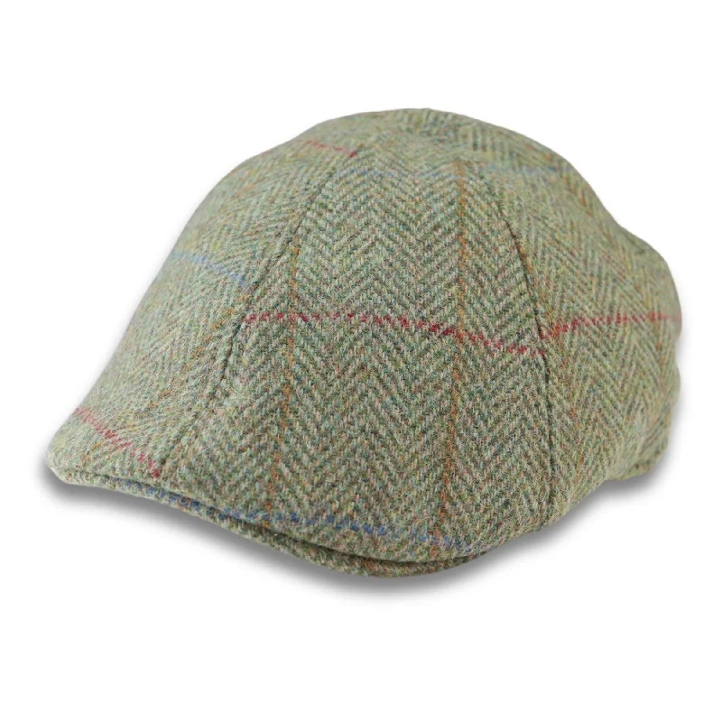 Men's Duckbill Cap Wool Blend Tweed Herringbone Green Check Gatsby Peaked Ivy 6 Panel Hat