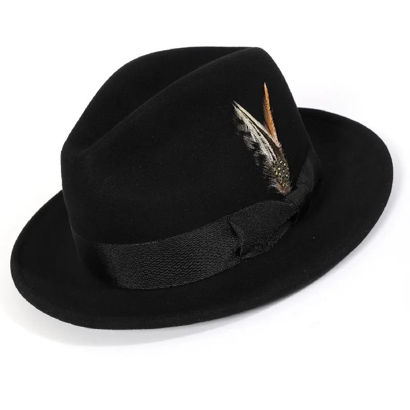 Twilique Collection: Montique Black Lightfelt 2 ½" Wide Brim Wool Felt Pinch Hat