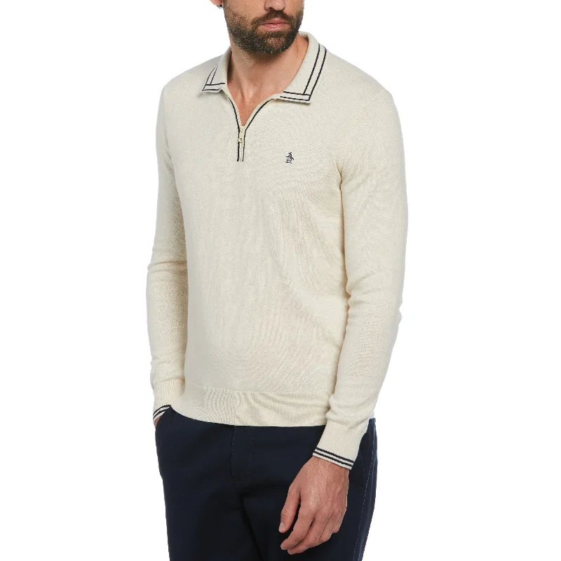 Men's Sweaters with Skinny Fits1/4 Zip Cotton Sweater Polo