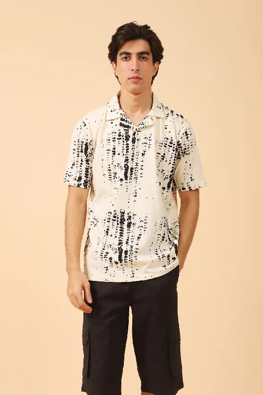 Men's Shirts with Zippered PocketsRESORT COLLAR PRINTED BAGGY FIT POLO