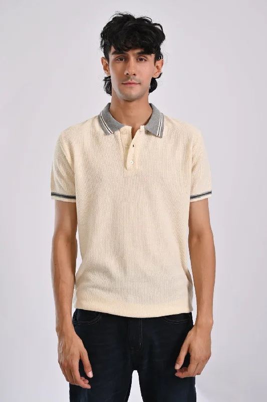 Men's Shirts with Embellished CollarsCONTRAST TIPPING COLLAR KNITTED POLO