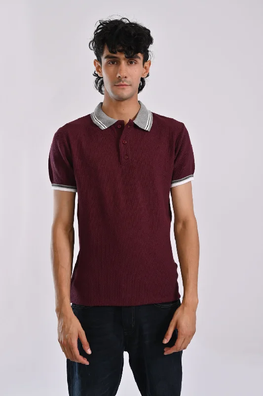 Men's Shirts with Velcro ClosuresCONTRAST TIPPING COLLAR KNITTED POLO