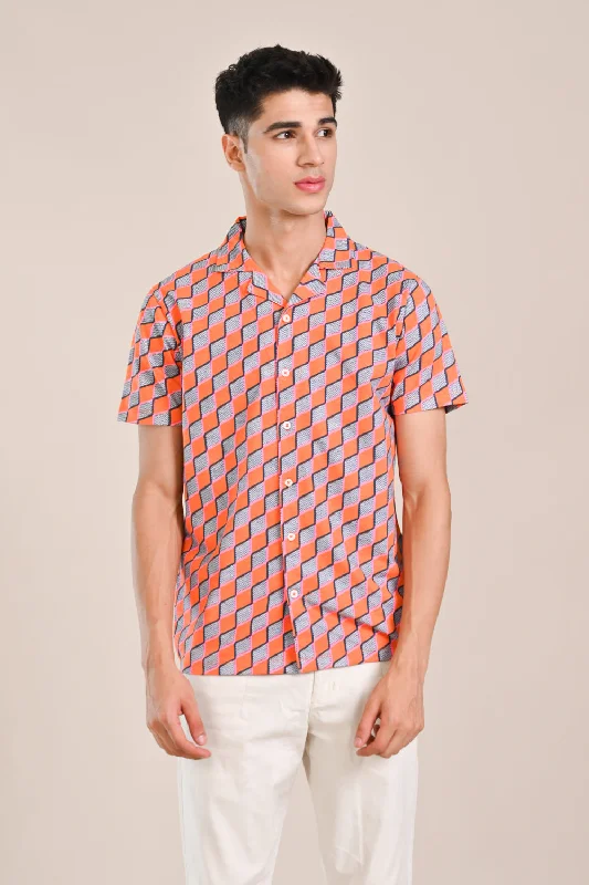 Men's Shirts with Spread CollarsRESORT COLLAR BUTTON DOWN PRINTED POLO