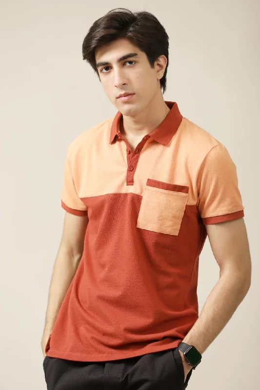 Men's Shirts with Striped PatternsTEXTURED COLOR BLOCKING POLO