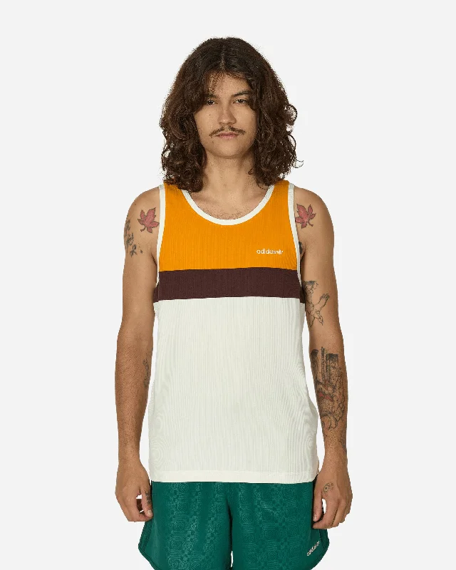 Men's Shirts with Lace-Up Hemlines80s Rib Tank Top Off White / Orange / Brown