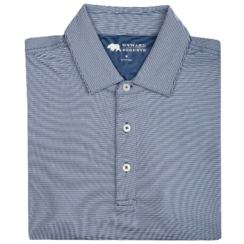 Men's Shirts with Mandarin CollarsBlade Stripe Performance Polo - True Navy/White