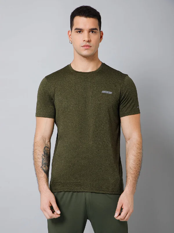 Men's Shirts for BoatingRegular Fit Solid Round Neck Half Sleeve Olive Active Wear T-Shirt for Men