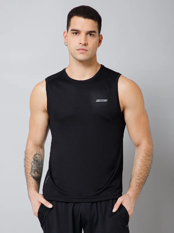 Men's Shirts with Convertible CollarsRegular Fit Solid Round Neck Sleeveless Black Active Wear T-Shirt for Men