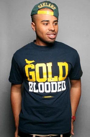 Men's Shirts with Raw-Edge HemlinesGold Blooded (Men's Navy/Gold Tee)