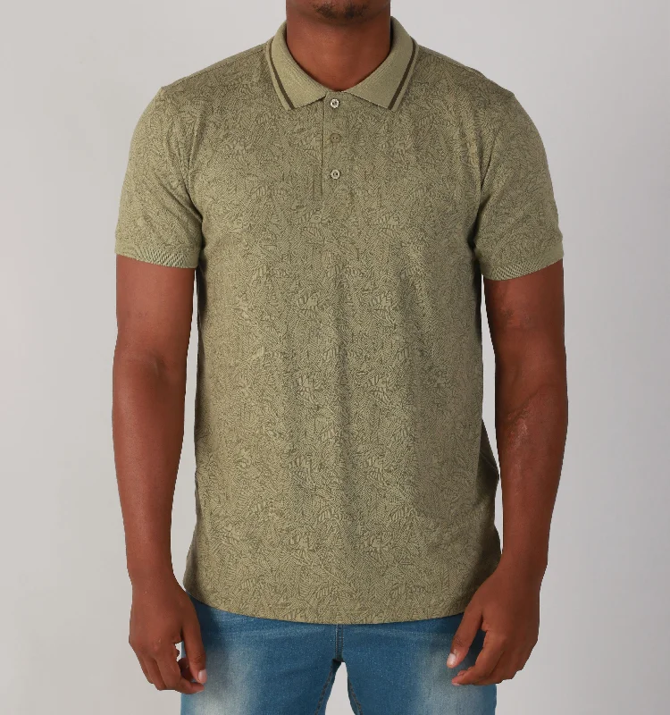 Men's Shirts with Embellished Hemlines"LINE LEAF" CVC -GOLFER- KHAKI