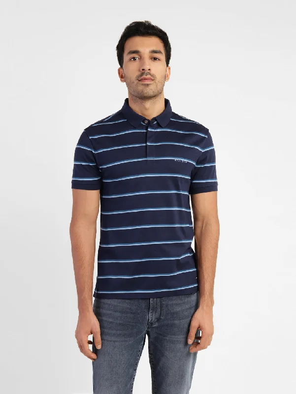 Men's Shirts with Short PlacketsMen's Striped Polo T-shirt Blue