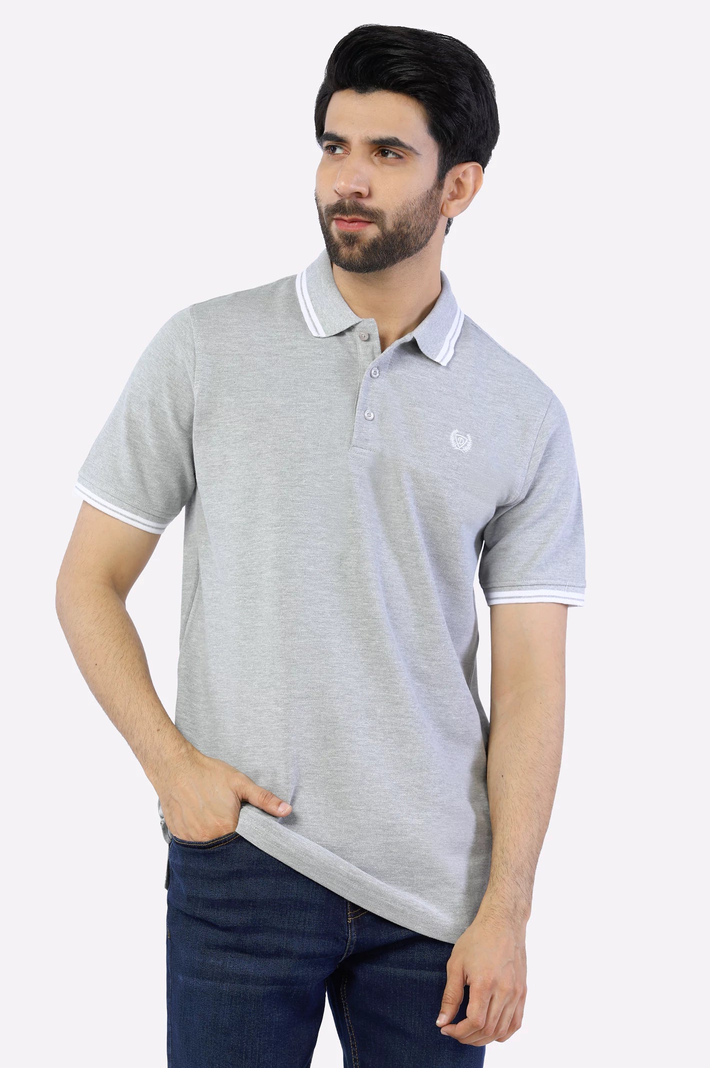 Men's Short-Sleeved ShirtsHeather Grey Jacquard Collar Polo