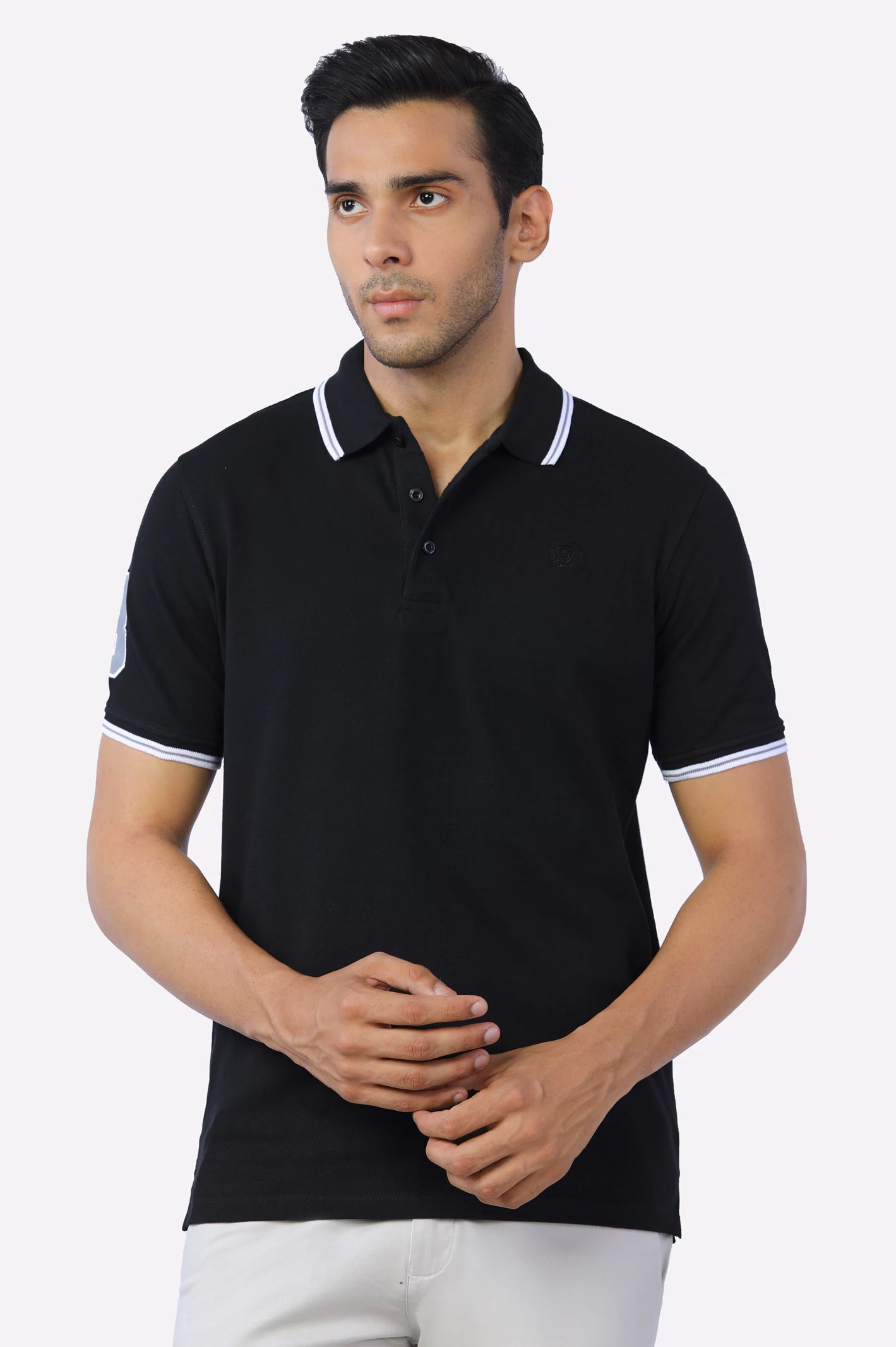 Men's Shirts with Lace-Up HemlinesBlack Jacquard Collar Polo