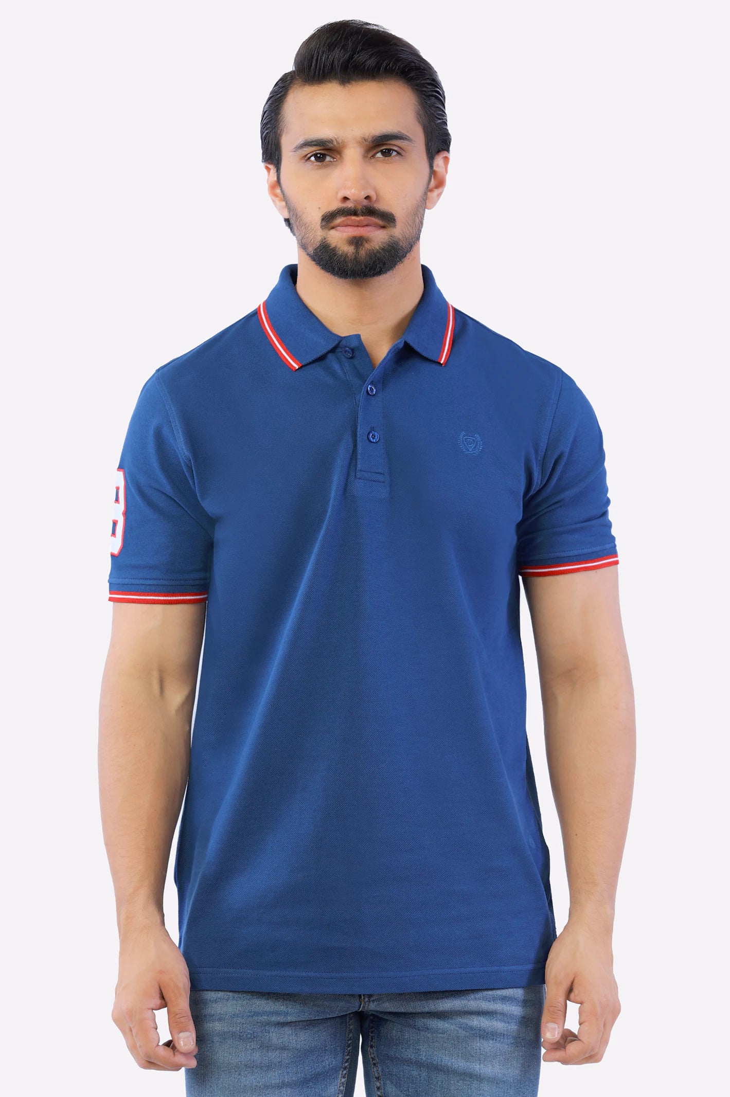 Men's Shirts with Hook-and-Loop ClosuresRoyal Blue Jacquard Collar Polo