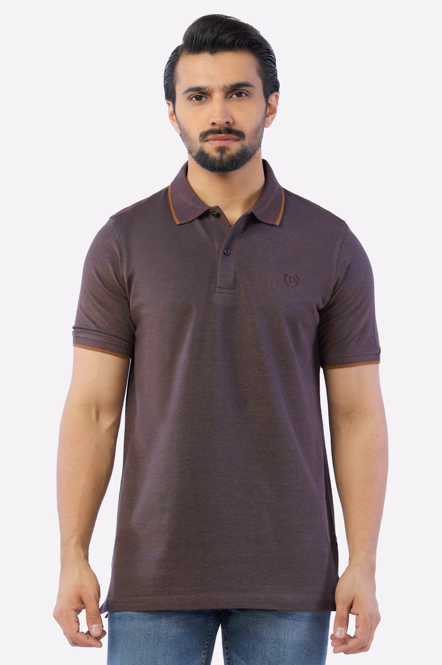 Men's Shirts with Button-Down PocketsDark Brown Jacquard Collar Polo