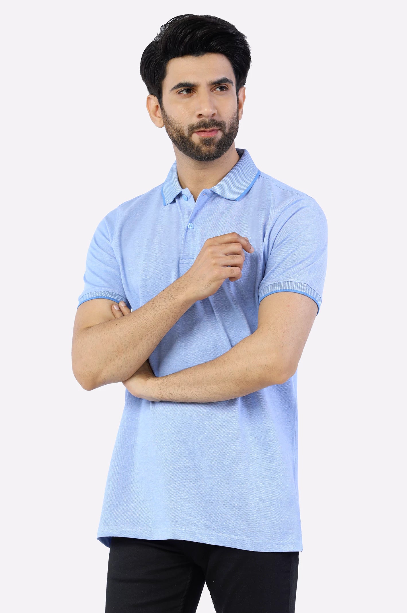 Men's Shirts with UV ProtectionSky Blue Jacquard Collar Polo