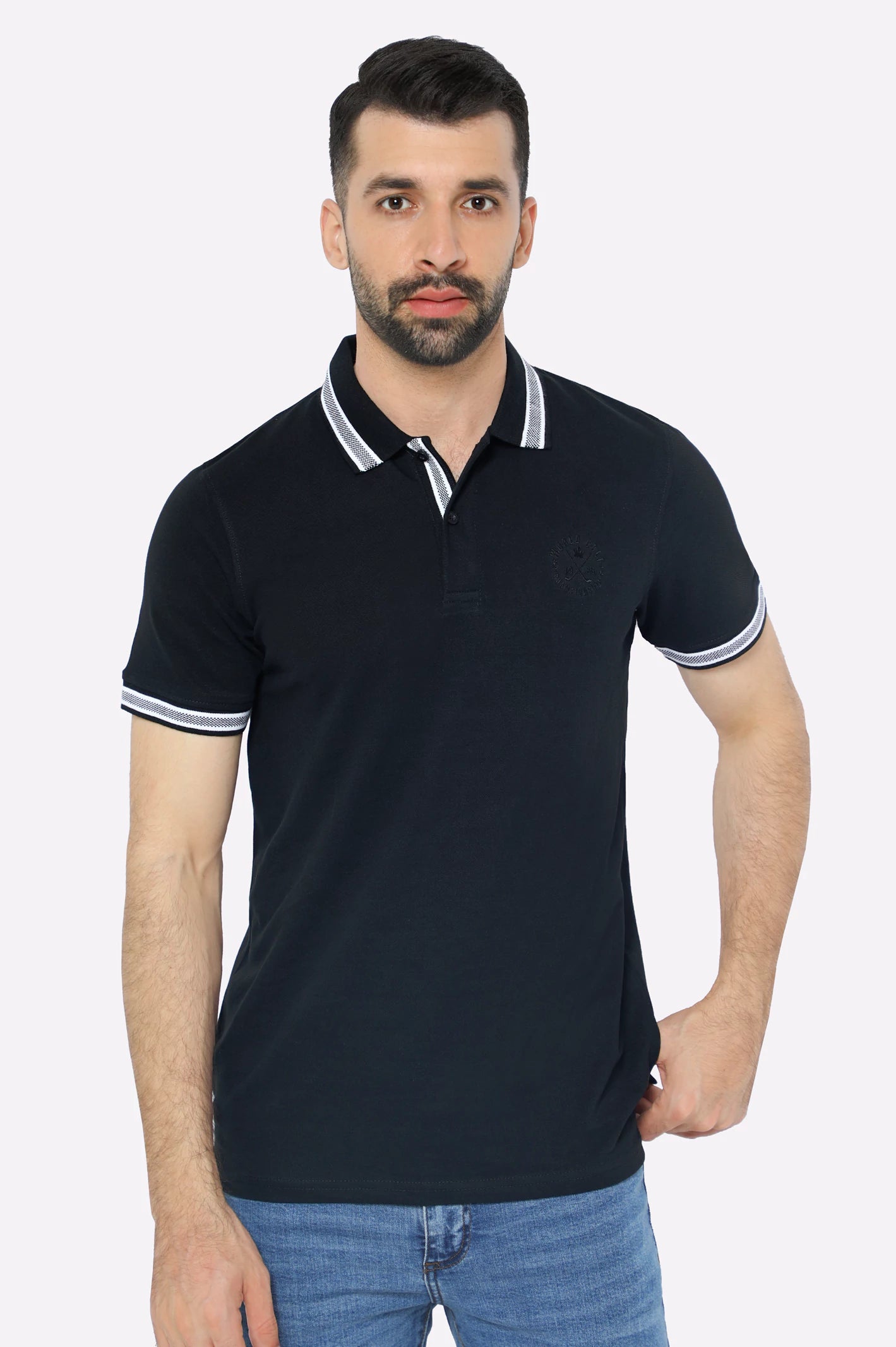 Men's Shirts with Scoop NecksBlack Jacquard Collar Polo