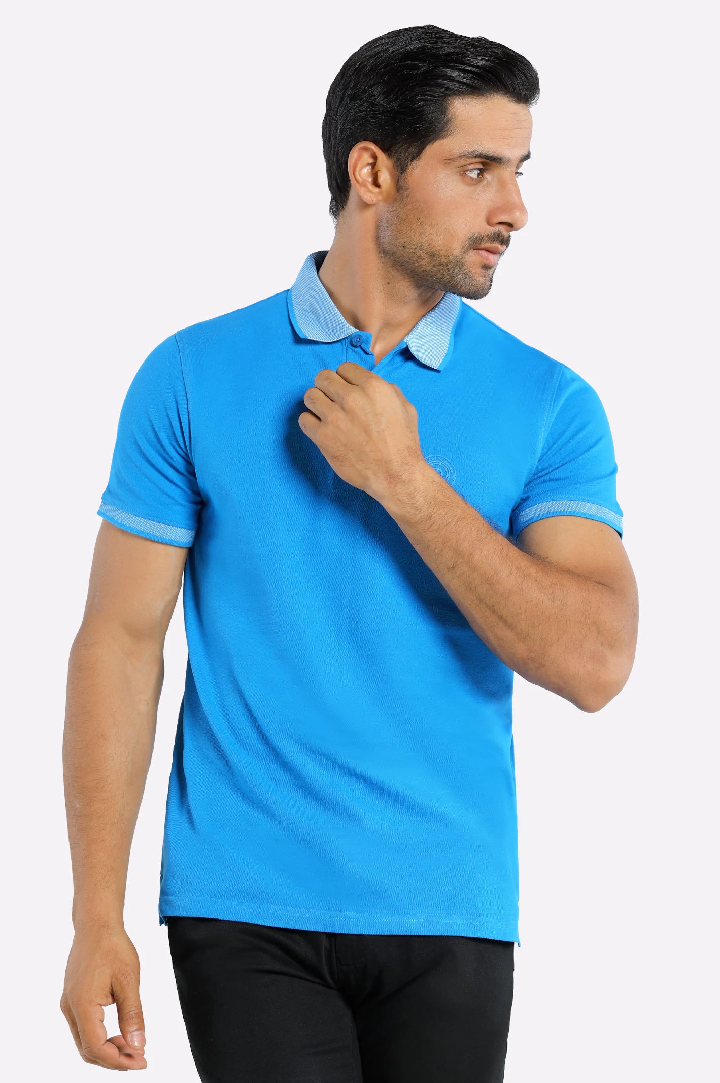 Men's Shirts for HikingRoyal Blue Jacquard Collar Polo