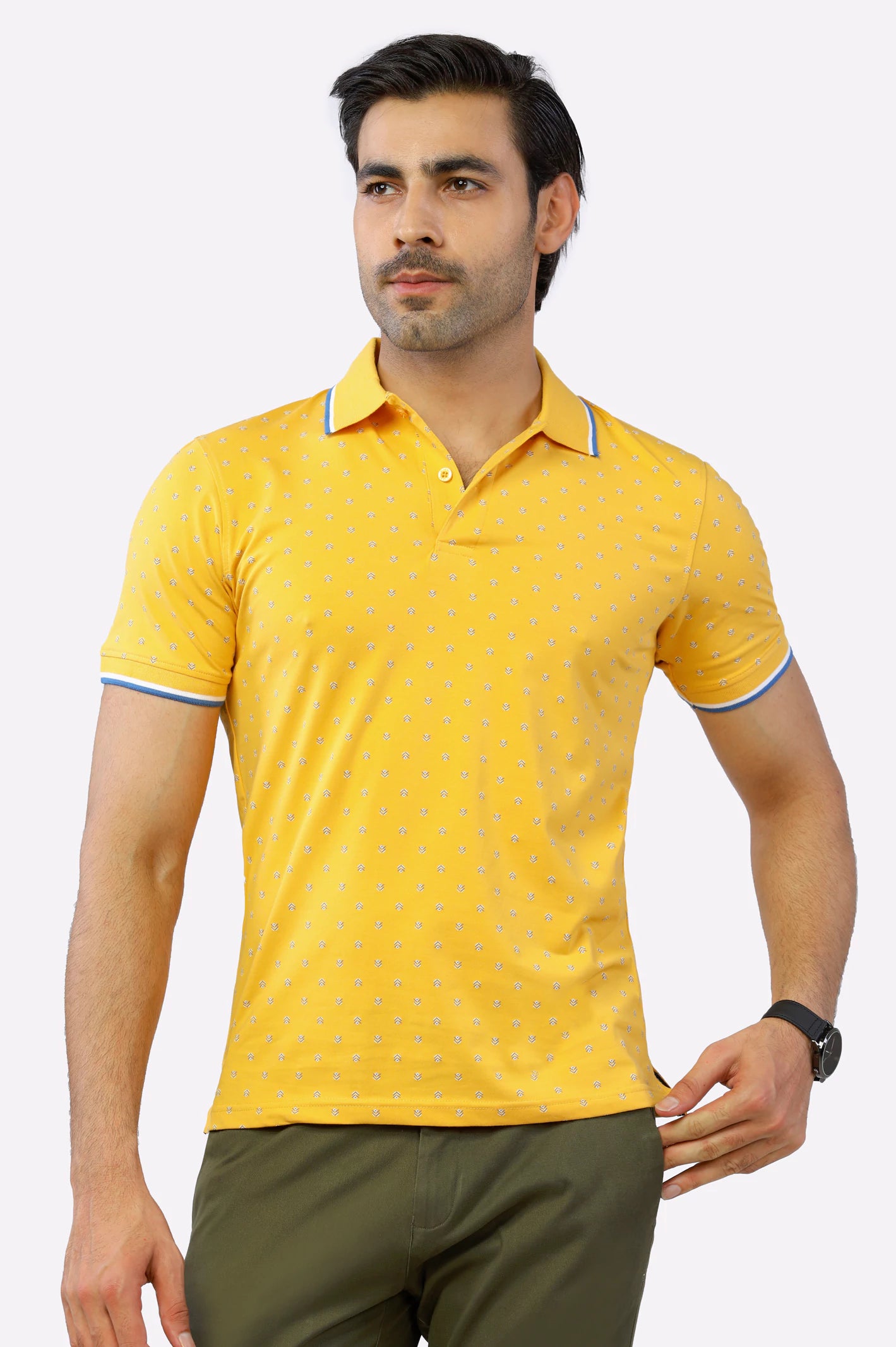 Men's Shirts with Velcro ClosuresYellow Printed Polo