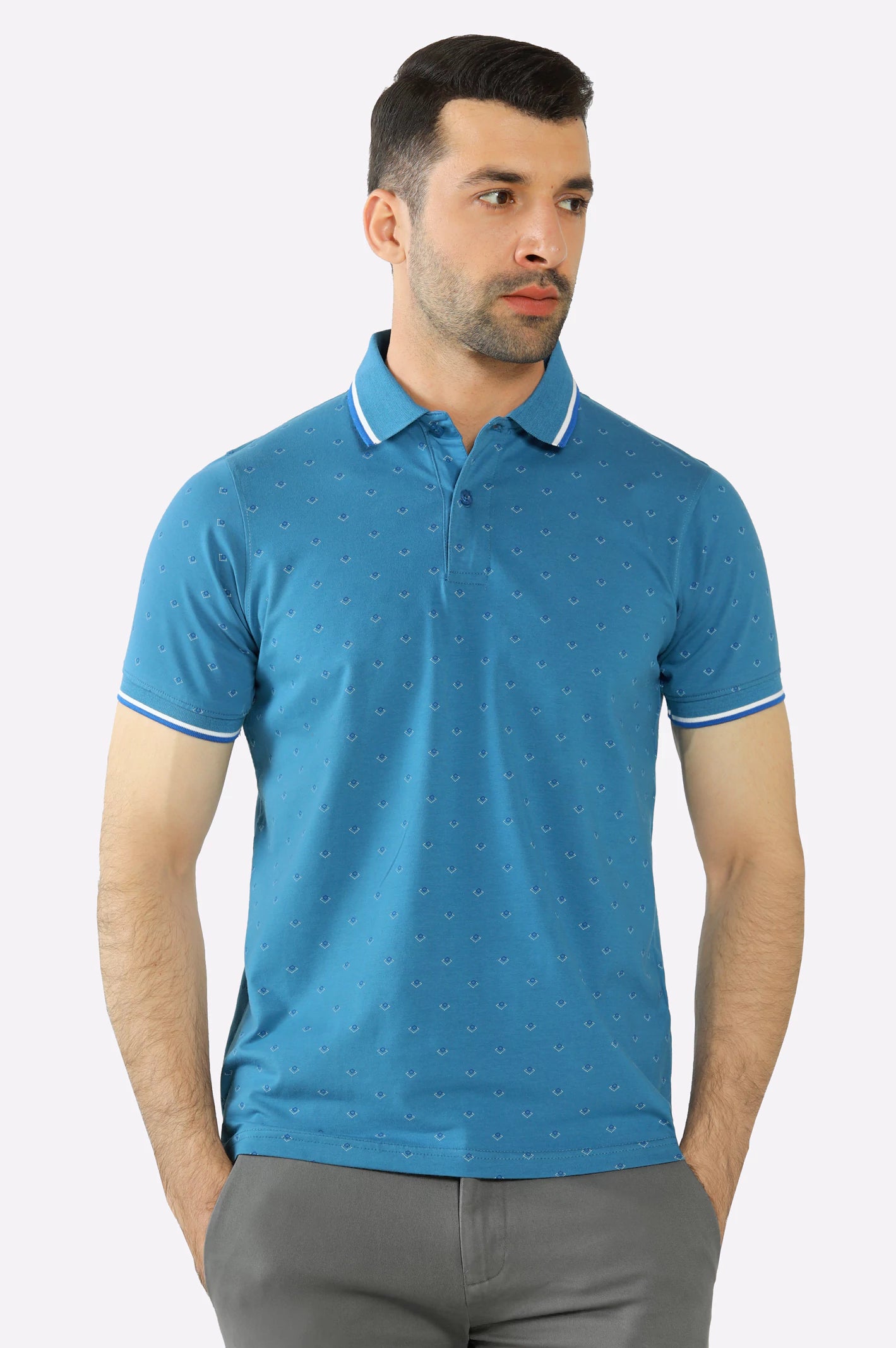 Men's Shirts with Tab CollarsBlue All Over Printed Polo