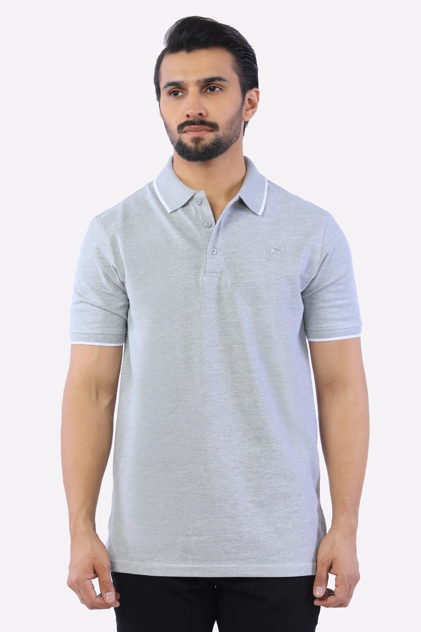 Men's Shirts with Embellished SleevesHeather Grey Tipping Collar Polo