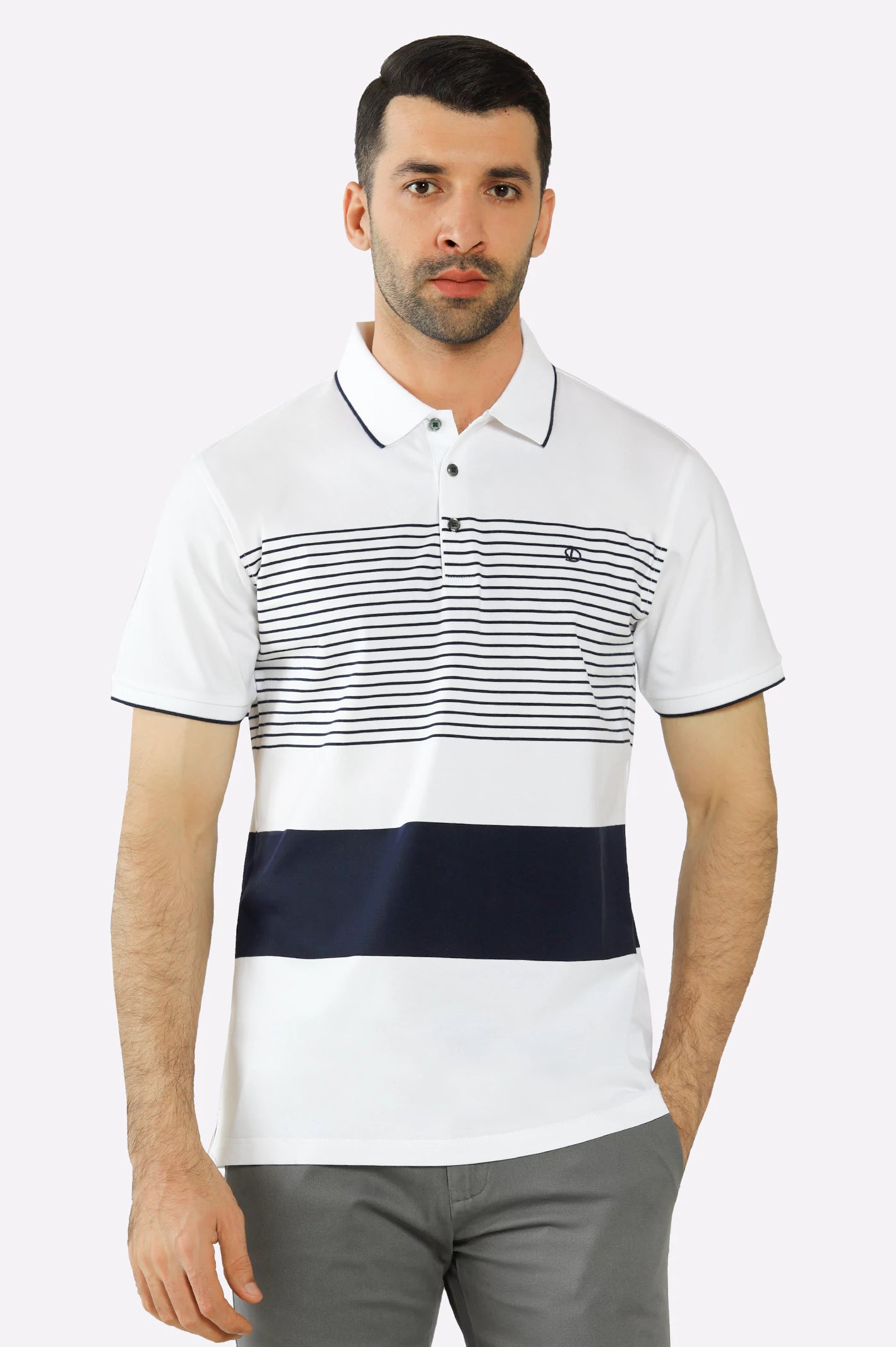 Men's Shirts with Logo EmbossmentsWhite Yarn Dyed Polo