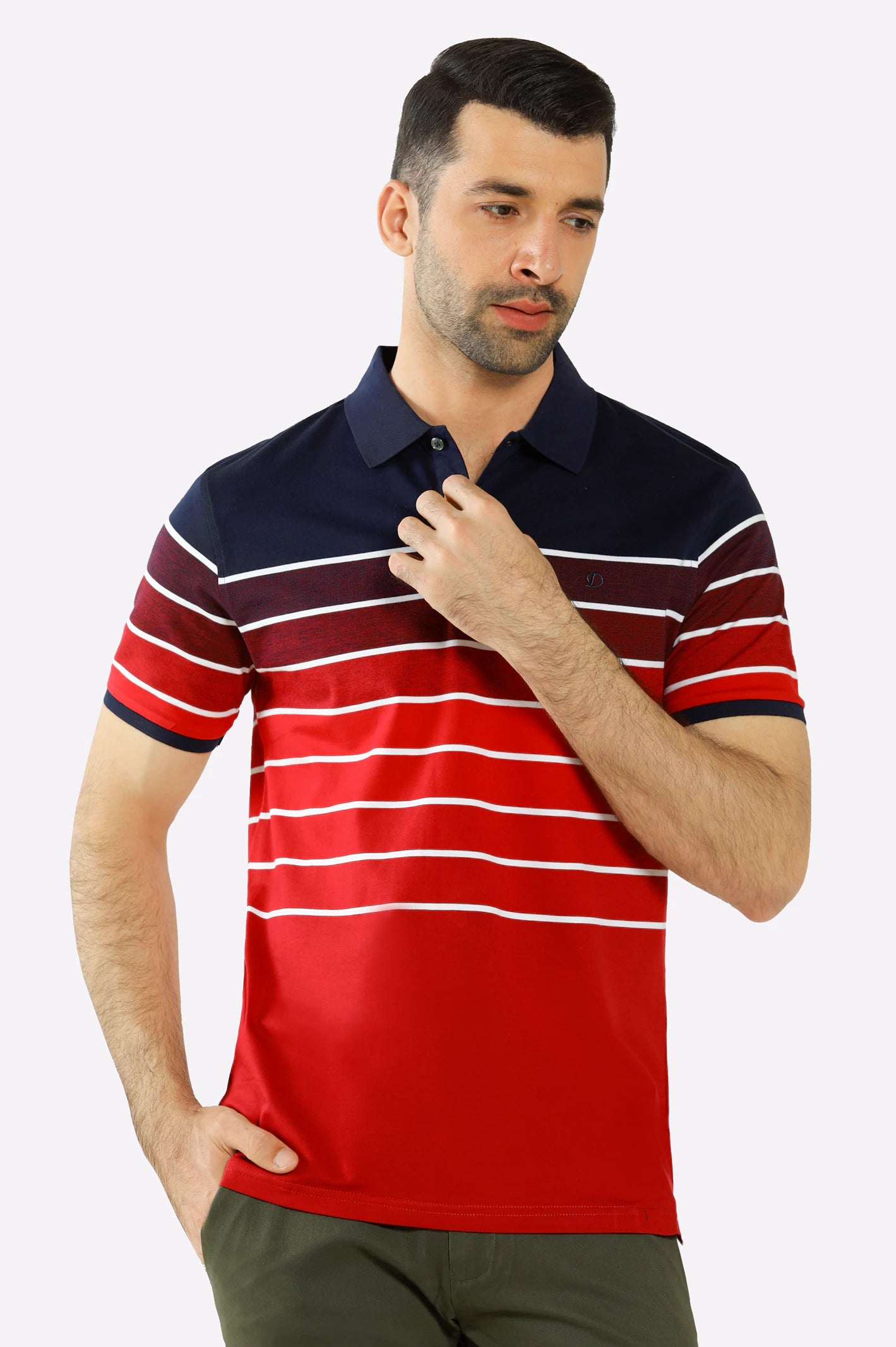 Men's Shirts with Appliqué DetailsRed Yarn Dyed Polo