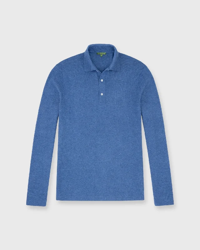 Men's Sweaters with Relaxed FitsLong-Sleeved Rally Polo Sweater in Harbour Blue Cotton/Cashmere