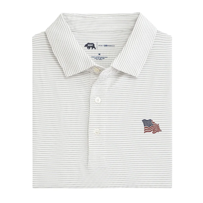 Men's Shirts with Zippered PocketsVintage Flag Birdie Stripe Performance Polo - Mirage Grey