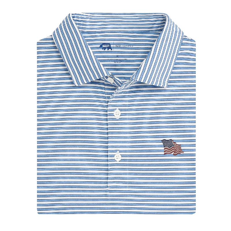 Men's Shirts with Snap ButtonsVintage Flag Mulligan Stripe Performance Polo - Sky