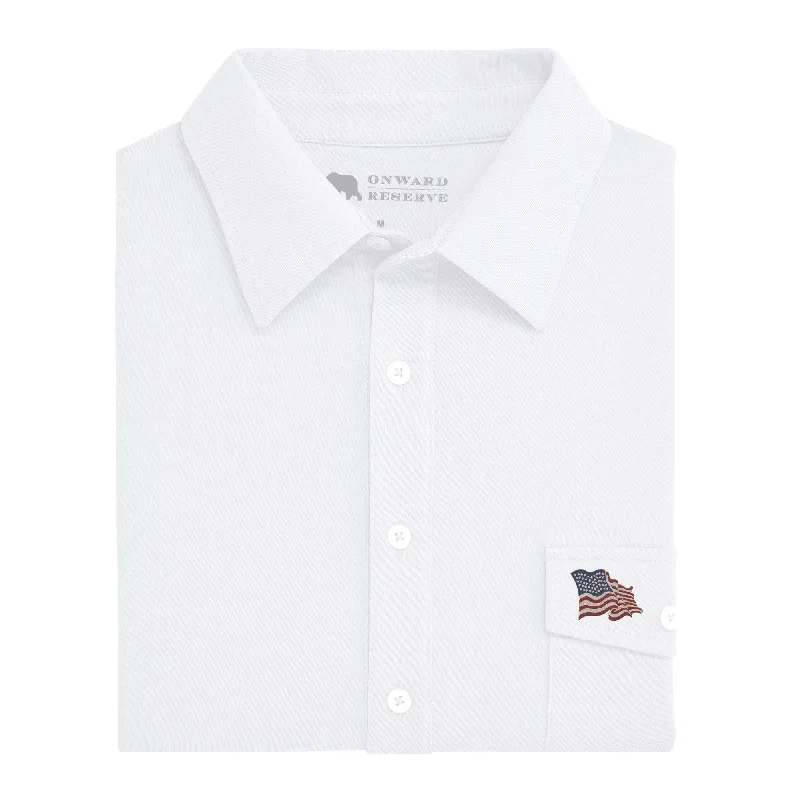 Men's Shirts with Hidden ButtonsVintage Flag Old School Polo - White