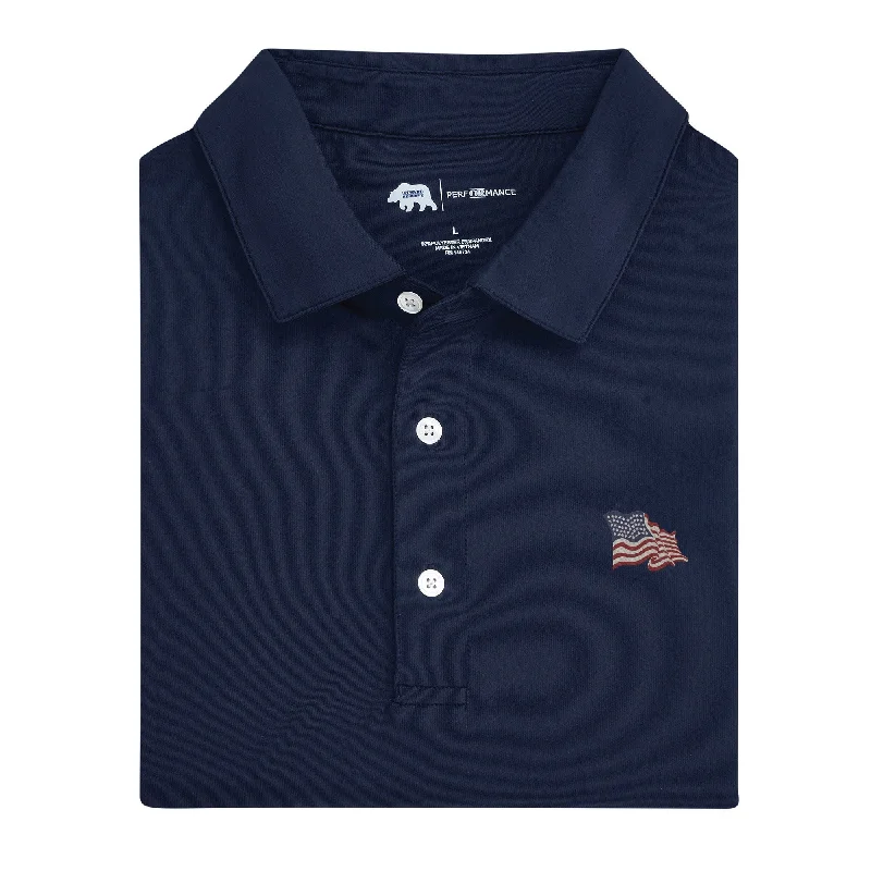 Men's Shirts with Raw-Edge HemlinesVintage Flag Solid Performance Polo - Classic Navy