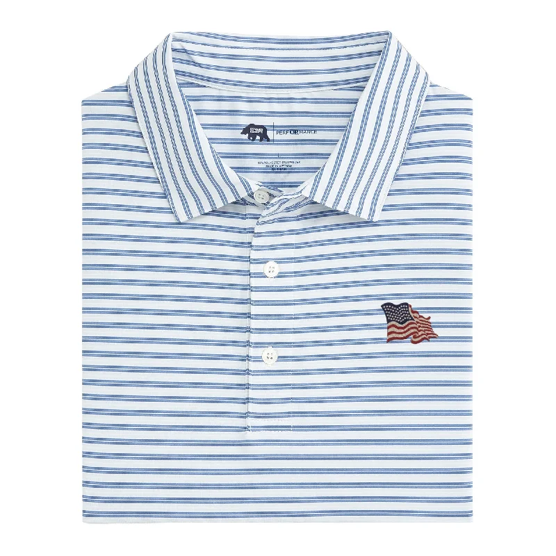 Men's Shirts with Drawstring WaistbandsVintage Flag Wedge Stripe Performance Polo - Federal Blue