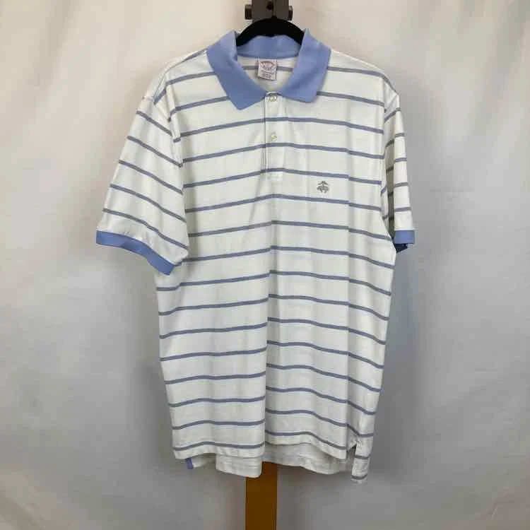 Men's Organic Cotton Shirts for Eco-ConsciousnessBrooks Brothers Men's Size L White Striped Short Sleeve Shirt