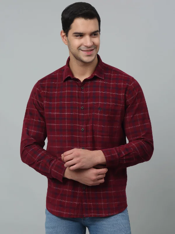 Men's Thermal Shirts for Winter WarmthMen's Red Casual Medium Checks Corduroy Full Sleeve Shirt