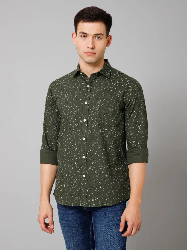 Men's Moisture-Wicking Shirts for All-Day ComfortMen's Olive Green Casual Floral Print Full Sleeve Shirt