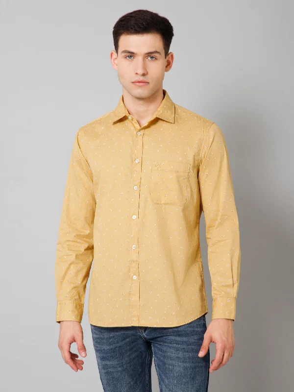 Men's Dressy Casual Shirts for Smart-Casual EventsMen's Yellow Casual Floral Print Full Sleeve Shirt