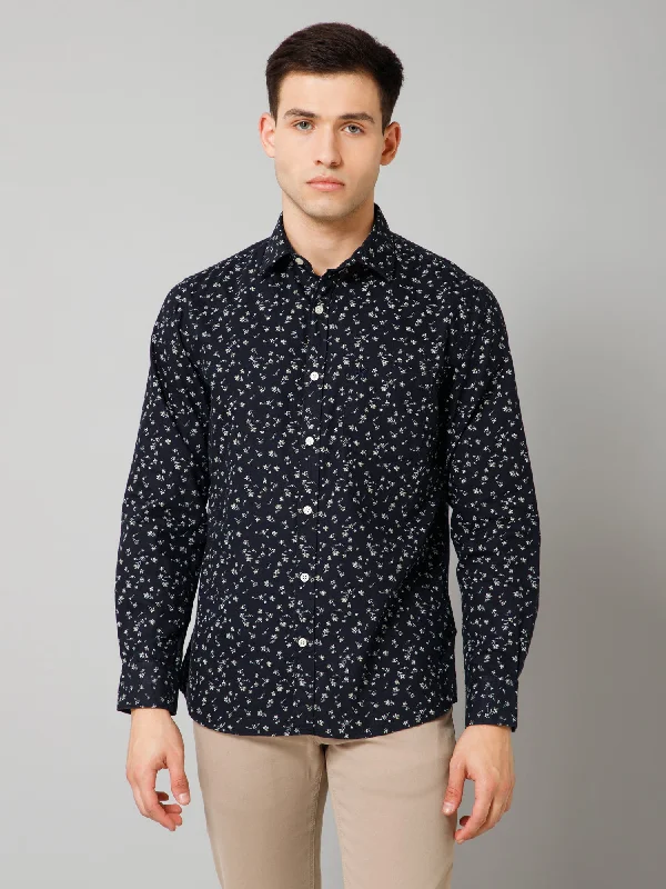 Men's Skinny-Fit Shirts for a Trendy LookMen's Navy Blue  Casual Floral Print Full Sleeve Shirt