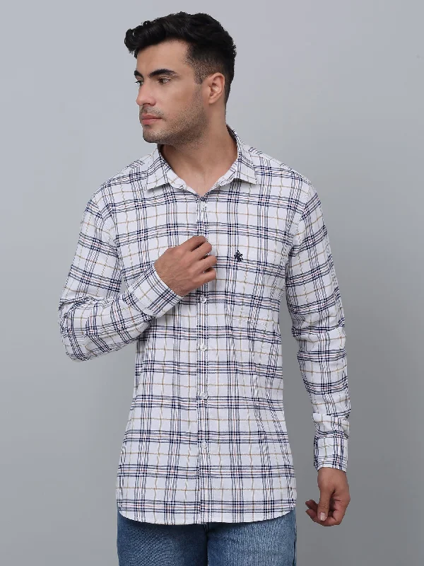 Men's Timeless Dress Shirts for Enduring StyleMen's White Casual Big Checks Full Sleeve Shirt