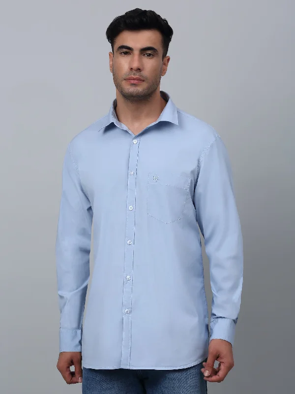 Men's Plaid Shirts for a Country CharmMen's Light Blue Casual Plain Full Sleeve Shirt