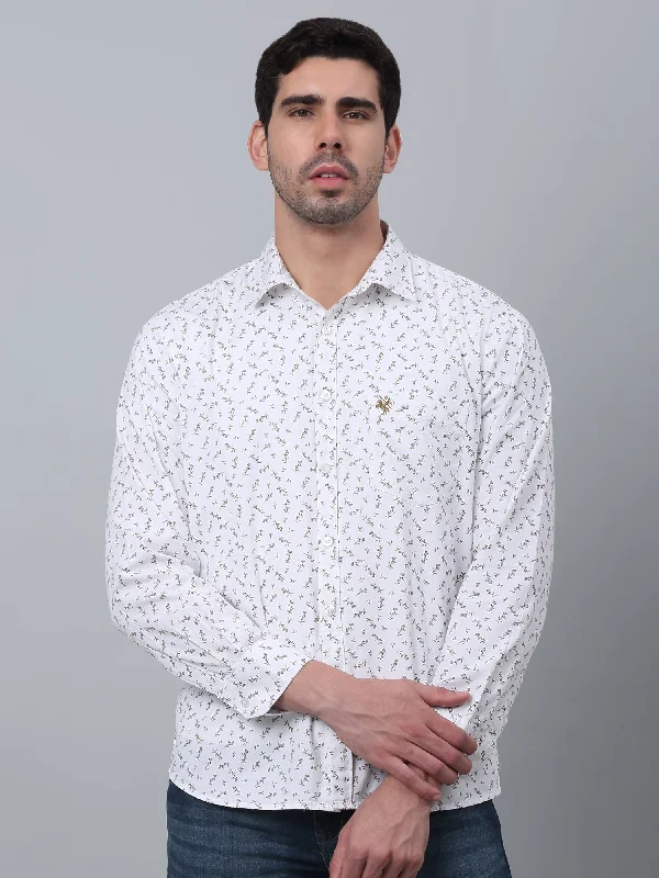 Men's Designer Dress Shirts for High-End FashionMen's White Casual Floral Print Full Sleeve Shirt