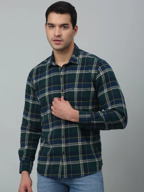 Men's Relaxed-Fit Shirts for Casual ComfortMen's Green Casual Brushed Big Checks Full Sleeve Shirt